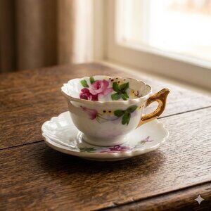 Vintage Miniature Japanese Hand-Painted Cup & Saucer Set  Cottage Dollhouse Tea